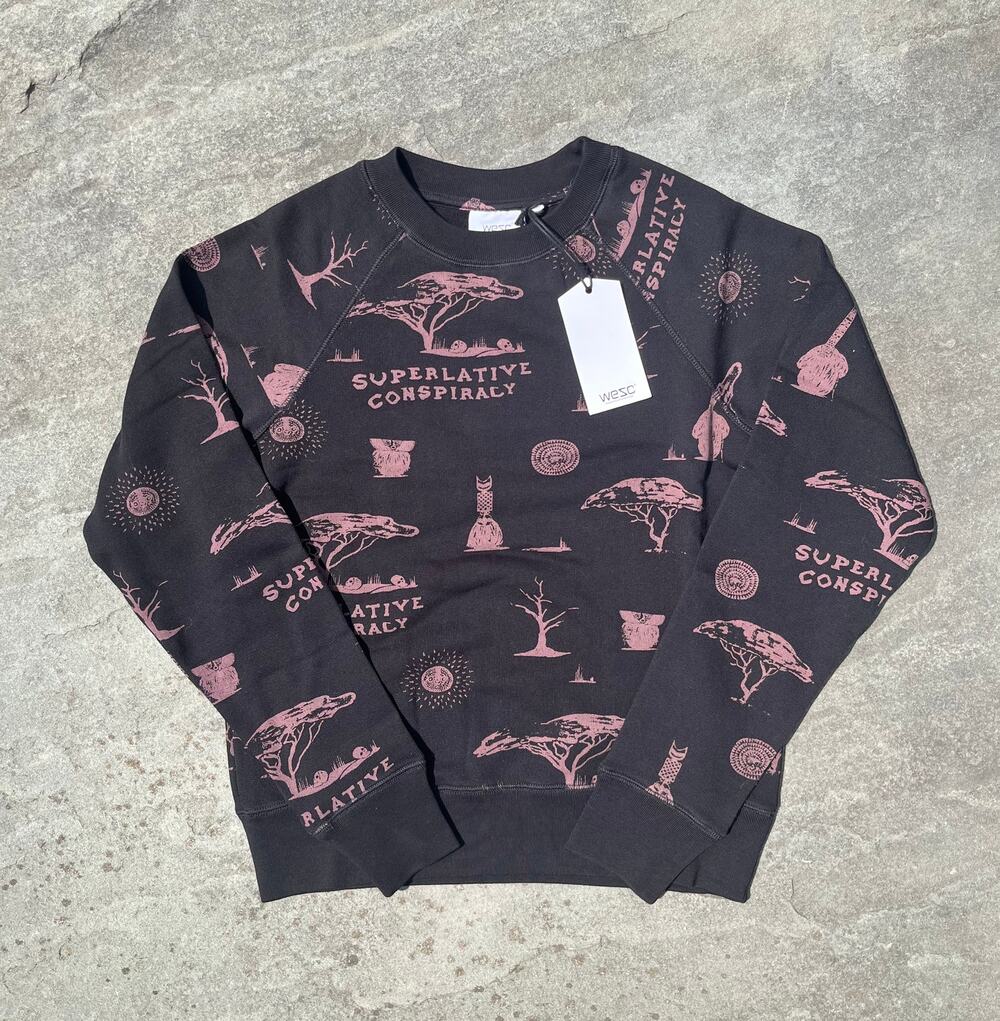Wesc Jima Voodoo Printed Raglan Crewneck Sweatshirt Black Pink XS NWT